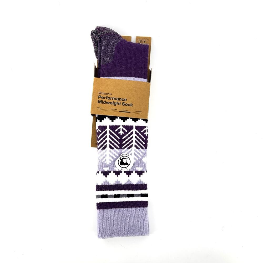 Burton Womenโs Performance Midweight Snowboard Socks Snowy Pines Purple Size M/L